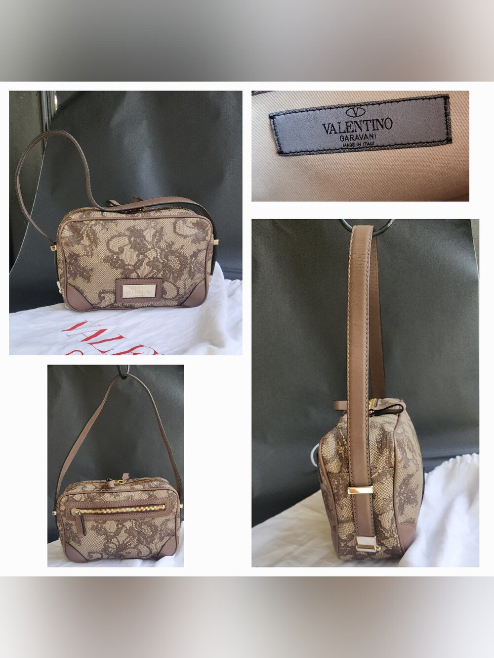 Valentino Garavani Brown Lace-Print  Bag with Gold Hardware - Picture 2 of 2